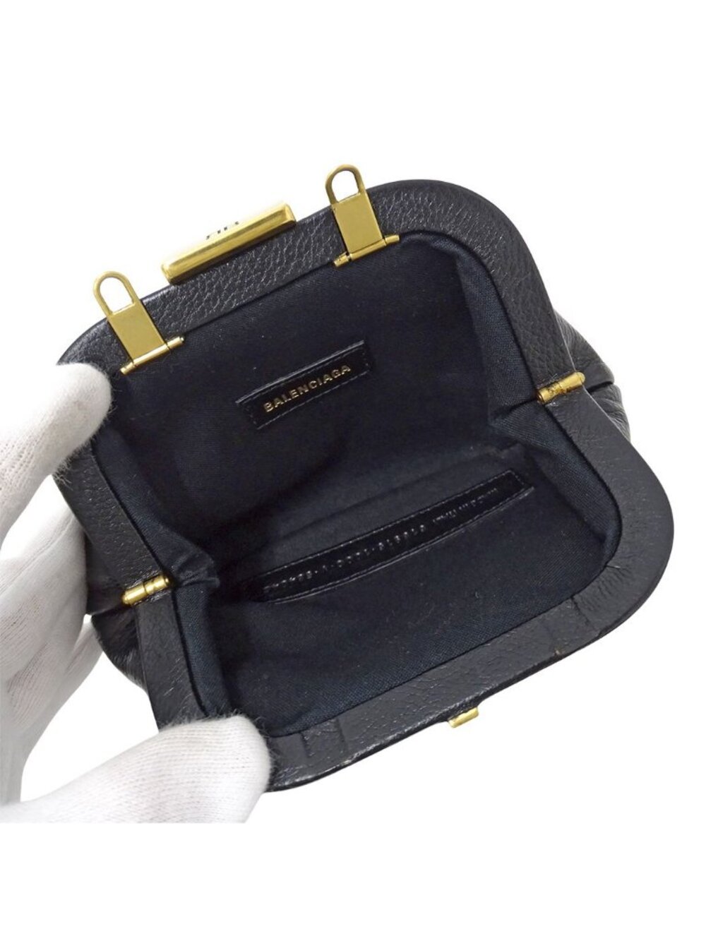 Balenciaga Wallet Shoulder Coin Case Leather Black Kiss Lock Logo - Picture 5 of 11